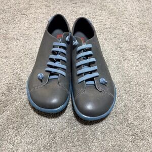 Camper Peu Cami Dark Grey Leather Blue Elastic Lace Sneakers Mens 41 EU 8 US‎